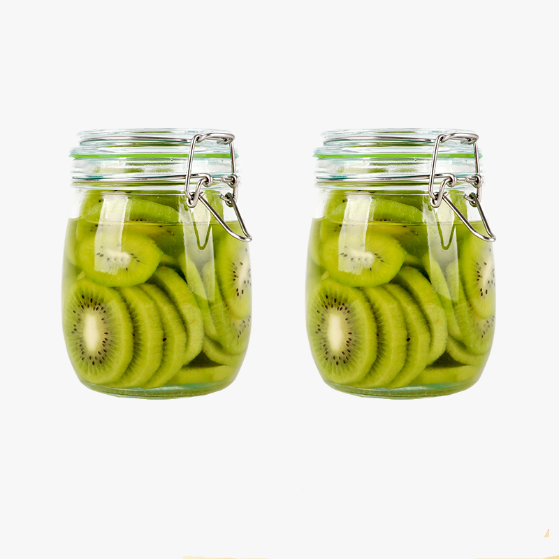 Airtight 750ml round shape glass pickles jars with swing top oven safe jars