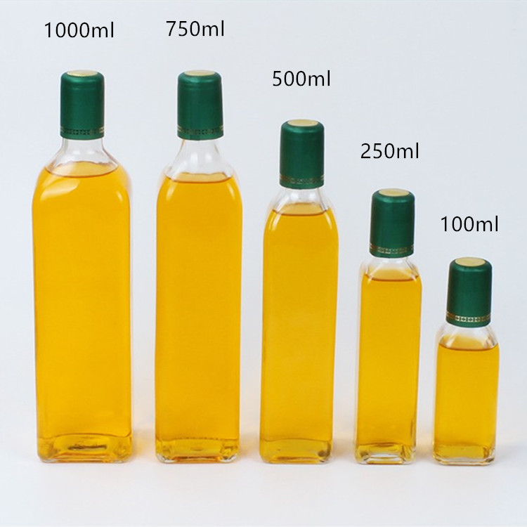 hot sale 100ml-1L square glass storage bottle for olive oil with lid