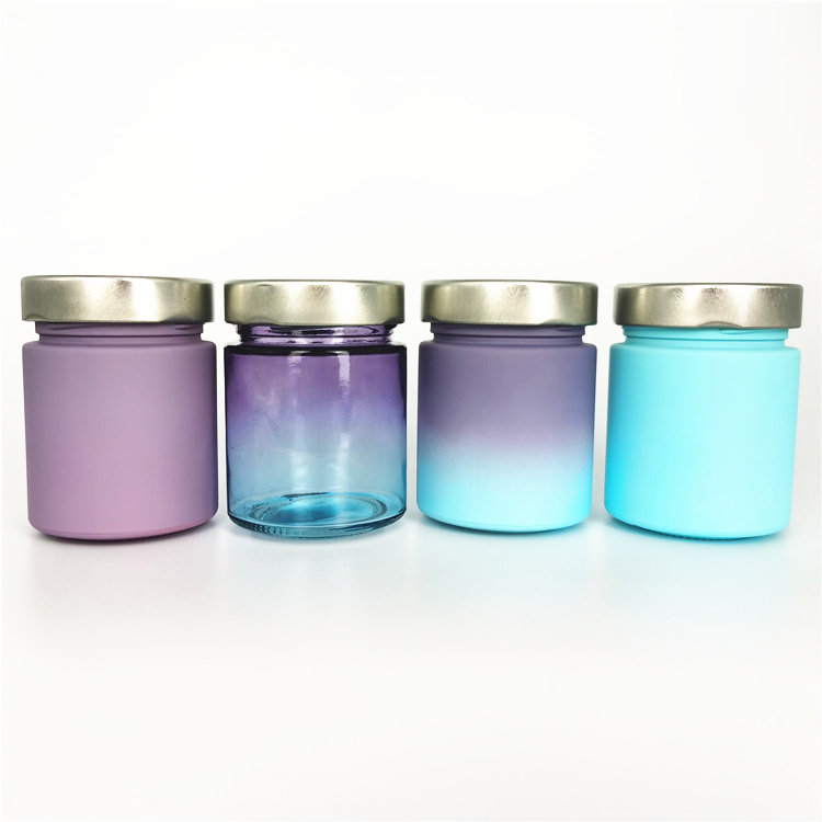 Popular Lead- Colored purple blue Gradient packaging canlde jar glass 200 ml flat bottle colored