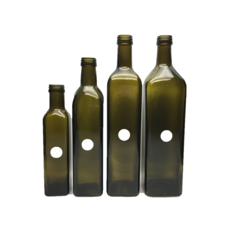 Bulk 250ml 500ml 1000ml dark green color glass olive oil bottle linseed oil camellia oil bottle with sealed lid