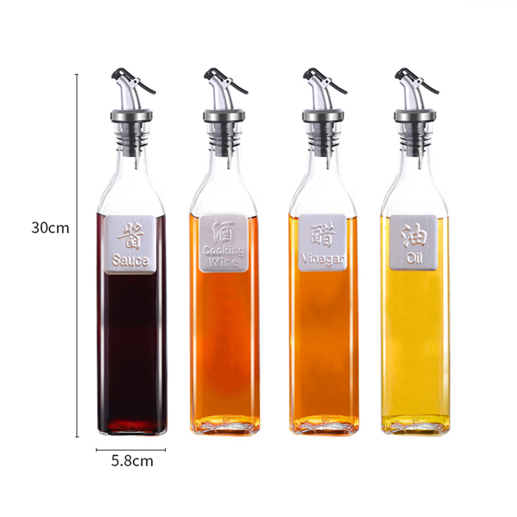 kitchen 500ml square glass vinegar bottle oil bottle with with pourer spout lid