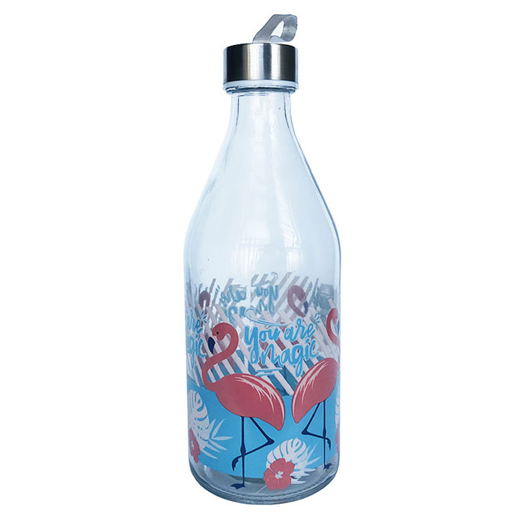 Decal print 1 liter 1000 ml round shape glass bottle