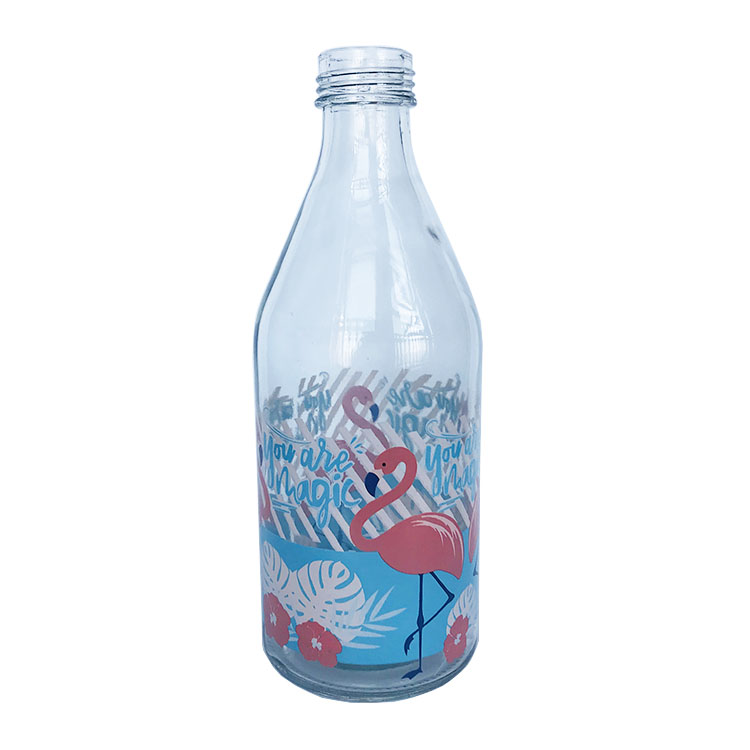 Decal print 1 liter 1000 ml round shape glass bottle