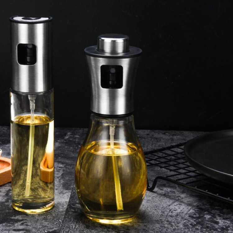 Food grade 100ml 200ml olive oil sprayer glass cooking oil dispenser bottle with 304 stainless steel cap