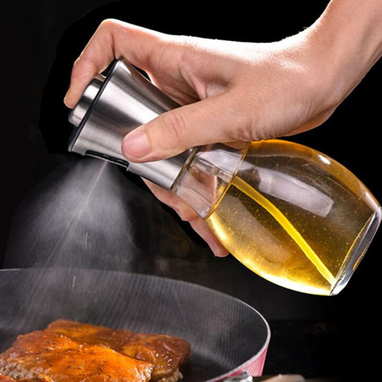 Food grade 100ml 200ml olive oil sprayer glass cooking oil dispenser bottle with 304 stainless steel cap