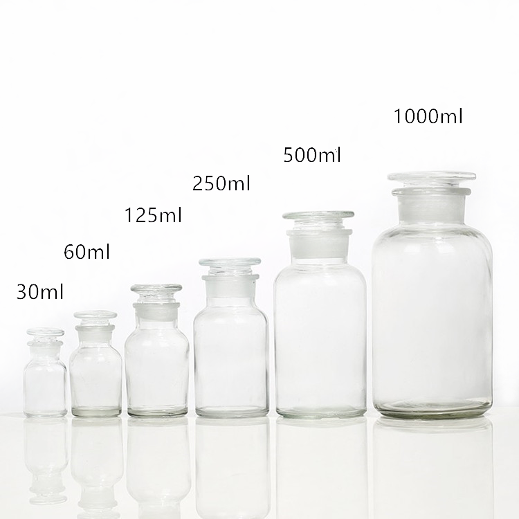 30ml-1000ml clear wide mouth glass reagent jar with glass lid