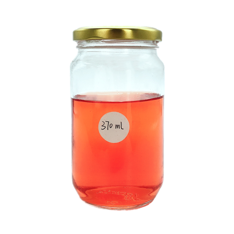 wholesale 370ml clear round glass container honey jar with metal lug cap