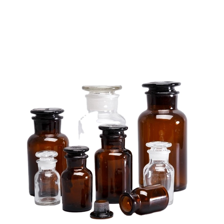 wholesale 30ml 60ml 125ml 250ml 500ml 1000ml amber glass apothecary jar with glass lid