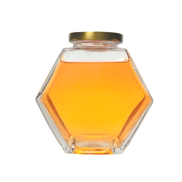 100ml 180ml 280ml 380ml flat clear hexagonal glass honey jar with metal lid