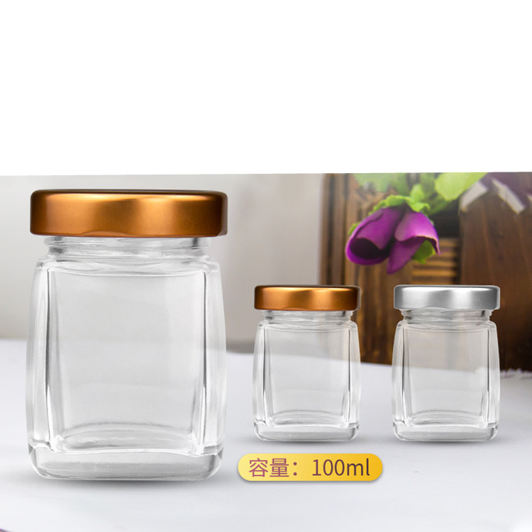 Food grade 50ml 75ml 100ml square glass jam jar bird’s nest jar with lid