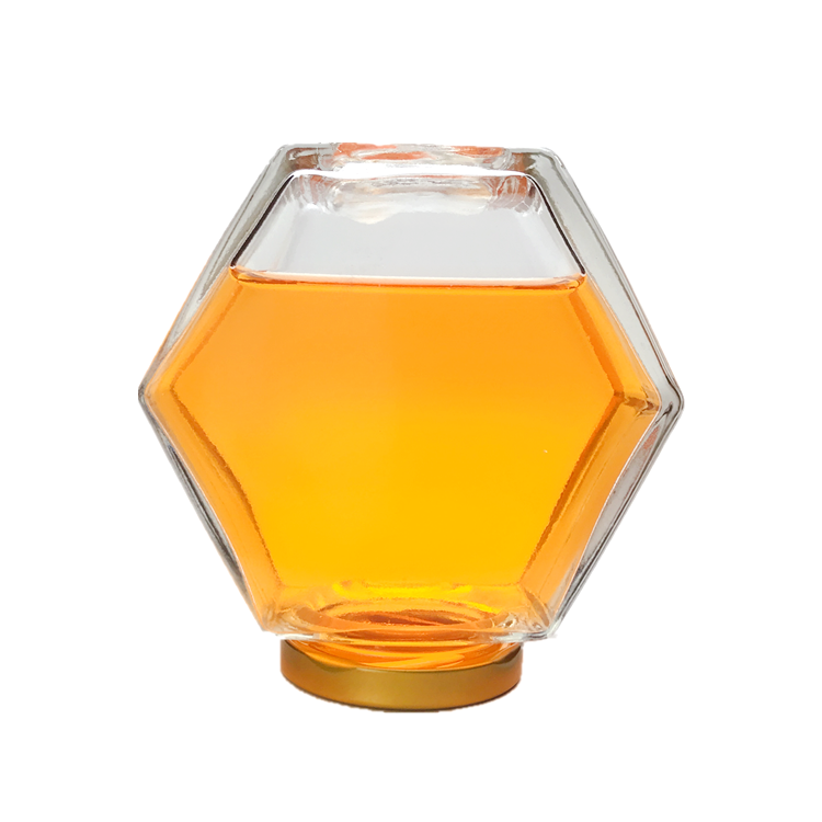 100ml 180ml 280ml 380ml flat clear hexagonal glass honey jar with metal lid