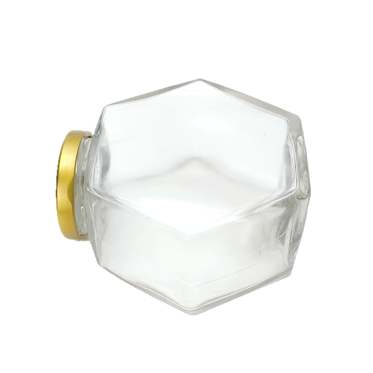 100ml 180ml 280ml 380ml flat clear hexagonal glass honey jar with metal lid