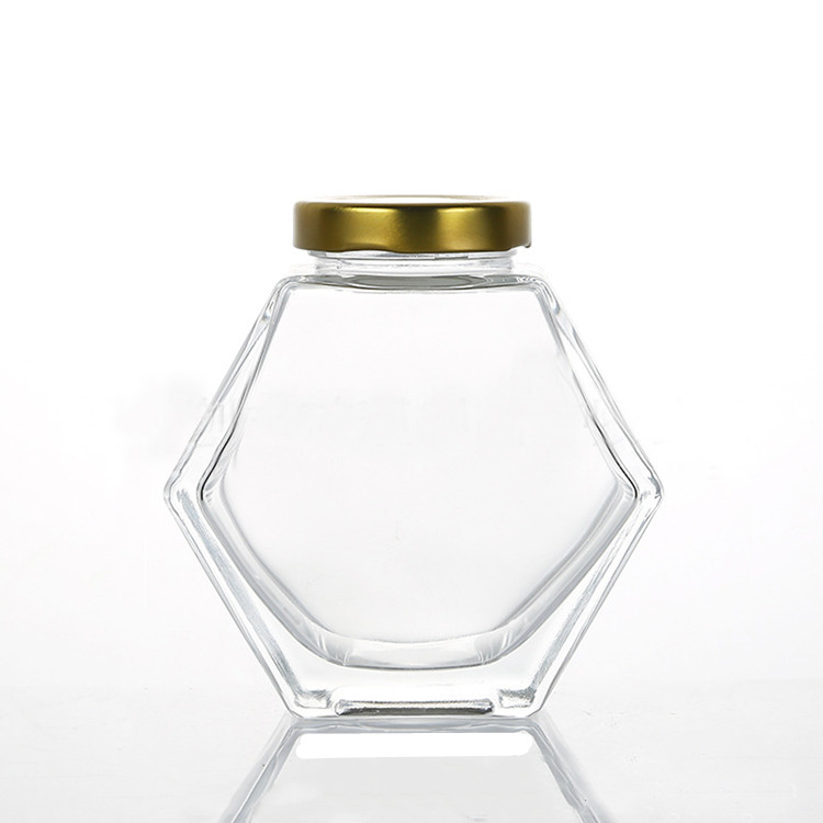 100ml 180ml 280ml 380ml flat clear hexagonal glass honey jar with metal lid