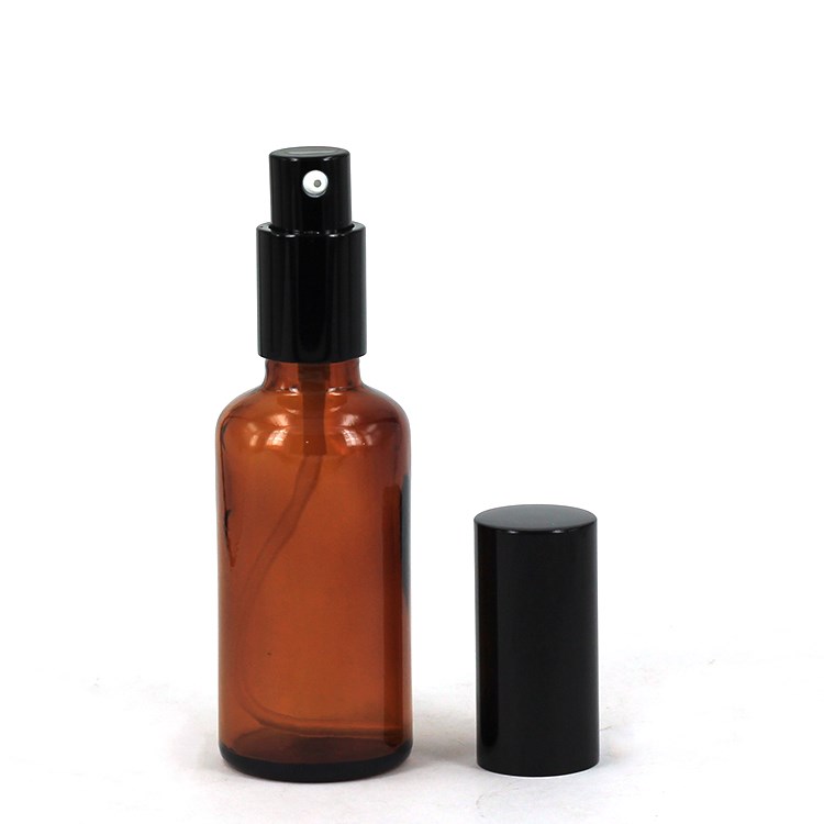 5ml-100ml amber glass bottle for cosmetics with lotion lid and spray lid