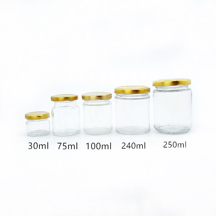 30ml-250ml round clear glass storage jar for food with lug cap