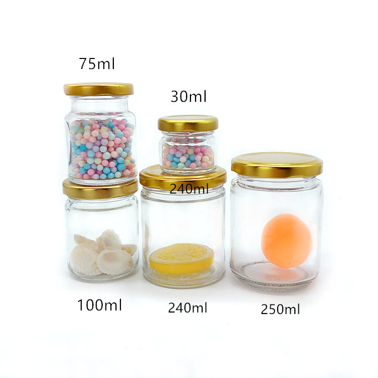 30ml-250ml round clear glass storage jar for food with lug cap