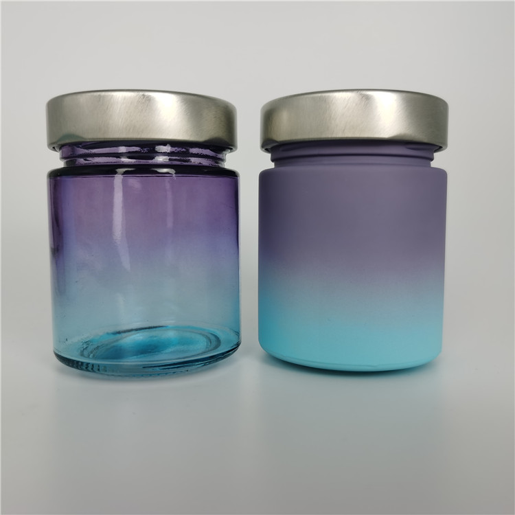 Popular Lead- Colored purple blue Gradient packaging canlde jar glass 200 ml flat bottle colored