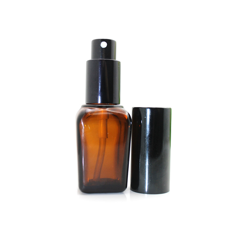 10ml 20ml 30ml 50ml 100ml amber brown color glass essential oil bottles square perfume bottles with black spray lid