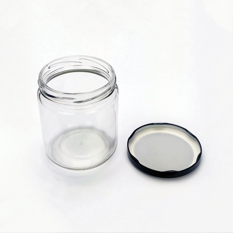 Food grade round 450ml wide mouth glass storage jar with 82mm lug cap