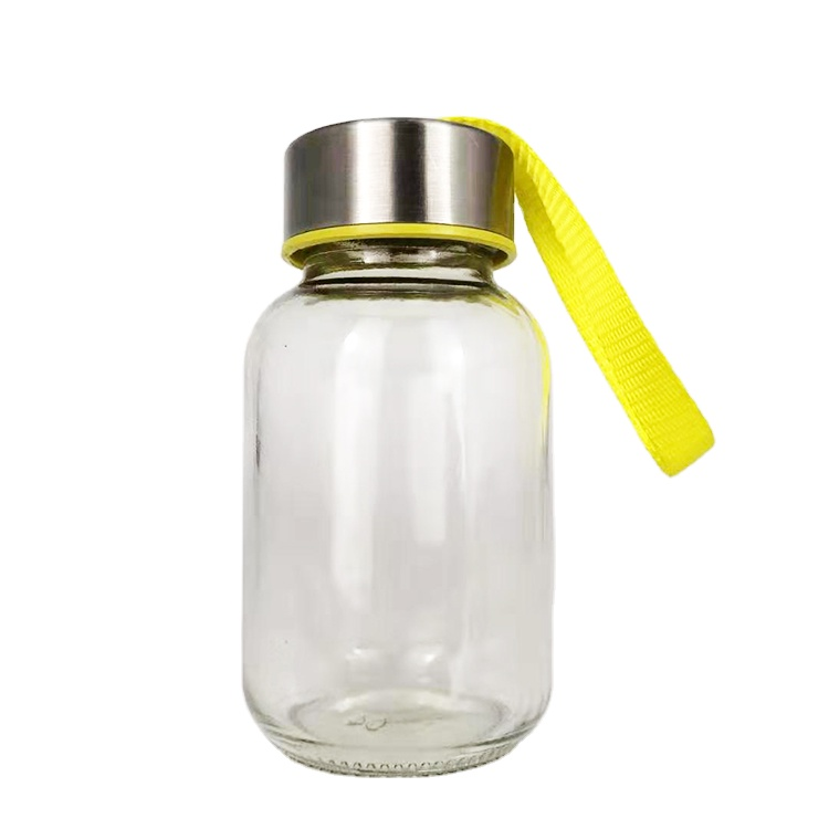 Portable mini cute 150ml clear glass water bottle with stainless steel cap