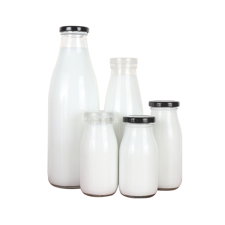 200ml 250ml 500ml 1000ml empty round glass milk bottle with metal or plastic lid wholesale