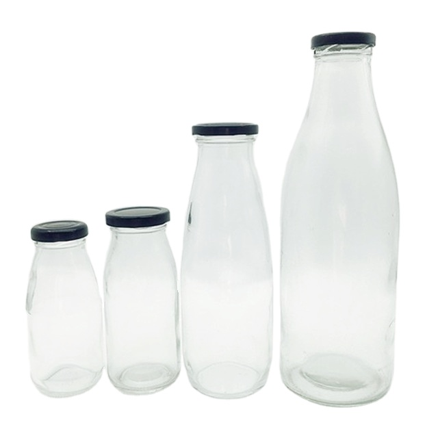 200ml 250ml 500ml 1000ml empty round glass milk bottle with metal or plastic lid wholesale