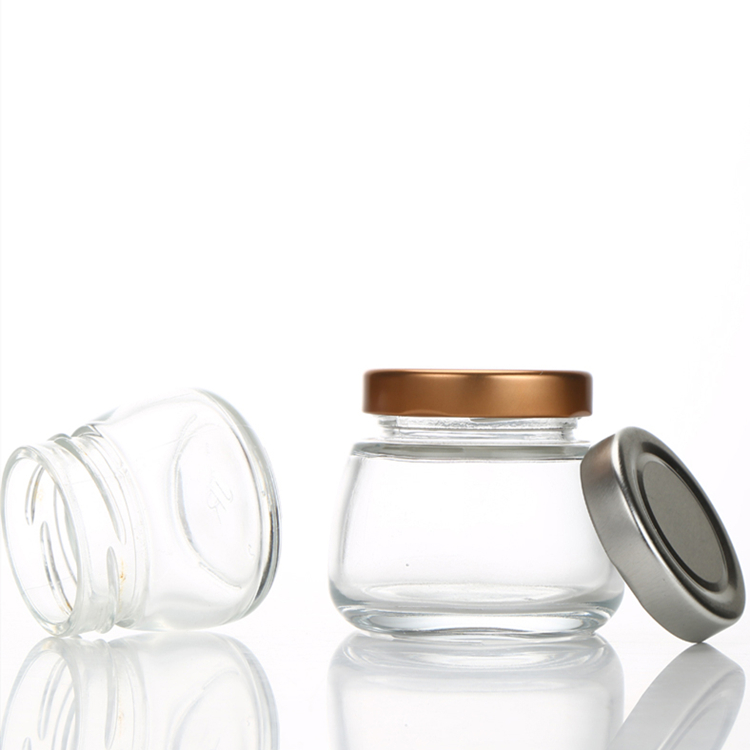 New design 50ml 75ml 120ml 150ml mini clear glass bird‘s nest jar with metal lid wholesale