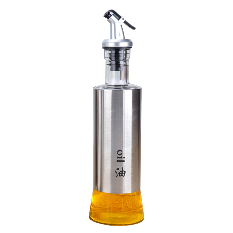 300ml 500ml prevent dripping kitchen storage glass bottle with stainless steel sleeve