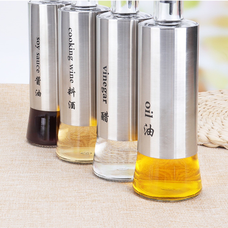 300ml 500ml prevent dripping kitchen storage glass bottle with stainless steel sleeve