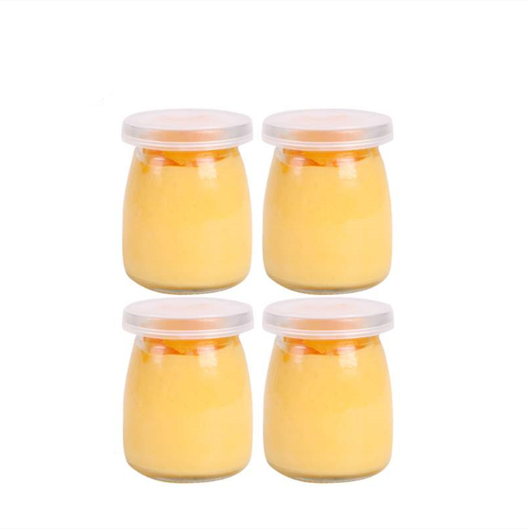 Customized logo 100ml 150ml 200ml empty glass mousse pudding jam jar with plastic lid