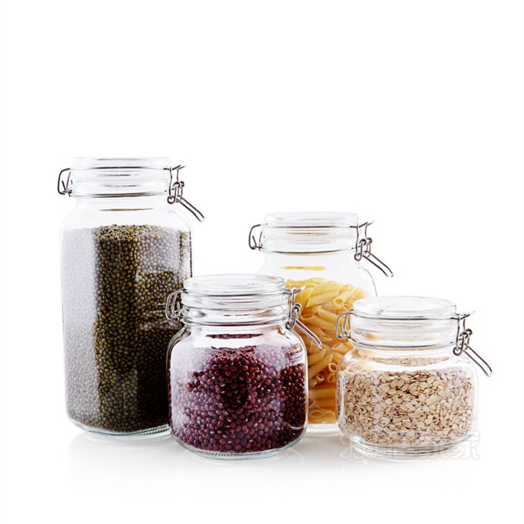 Kitchenware empty wide mouth large square glass storage jar with clip top lid