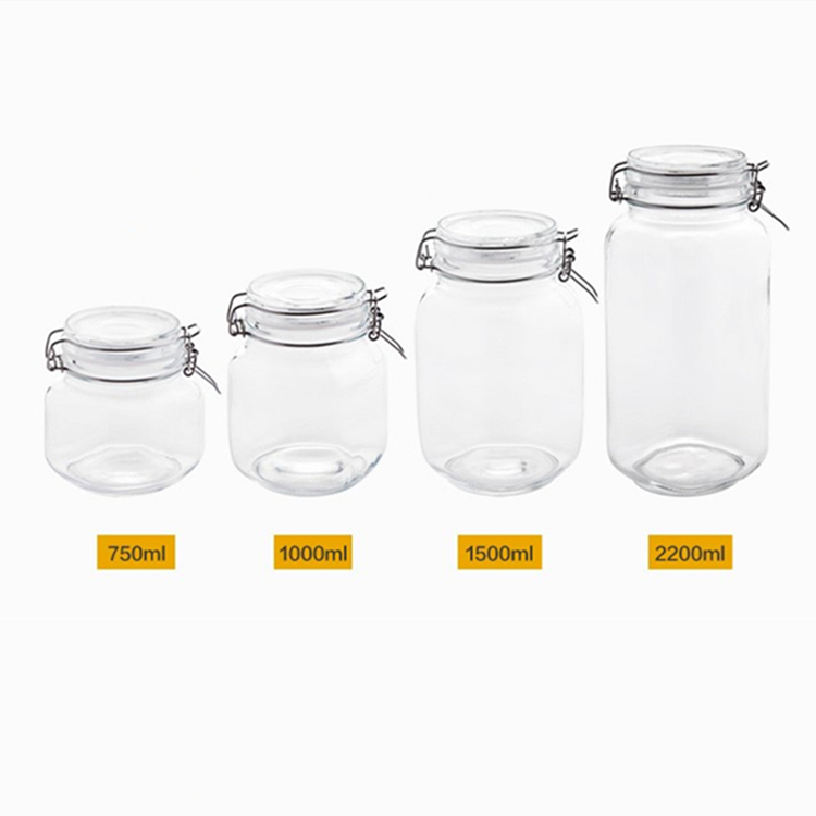 Kitchenware empty wide mouth large square glass storage jar with clip top lid