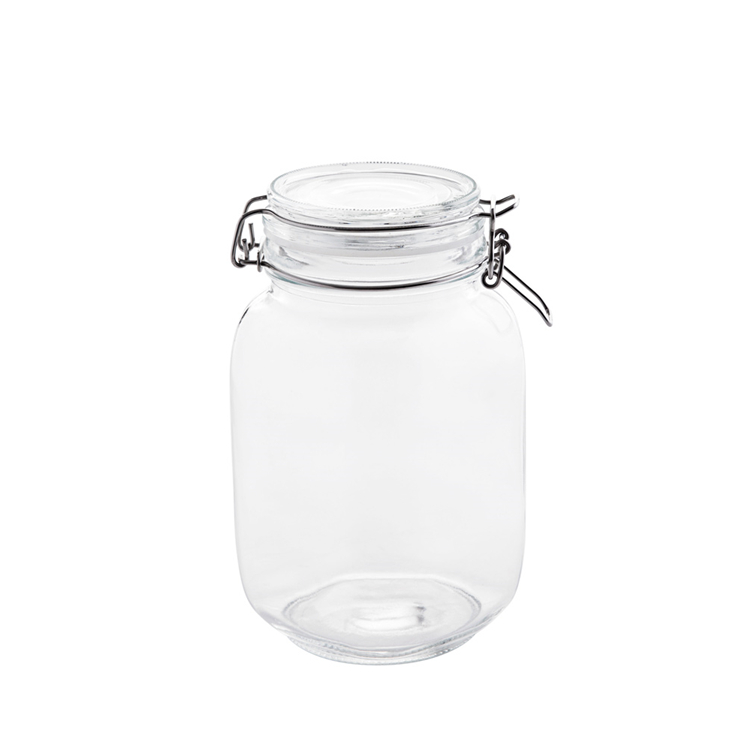 Kitchenware empty wide mouth large square glass storage jar with clip top lid