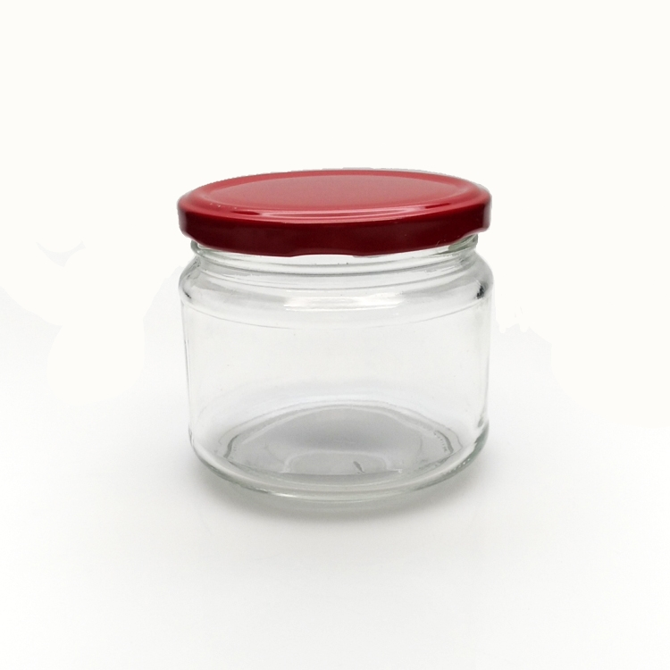 Food grade 300ml clear wide mouth glass jar with metal lid in stock