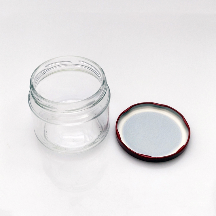 Food grade 300ml clear wide mouth glass jar with metal lid in stock