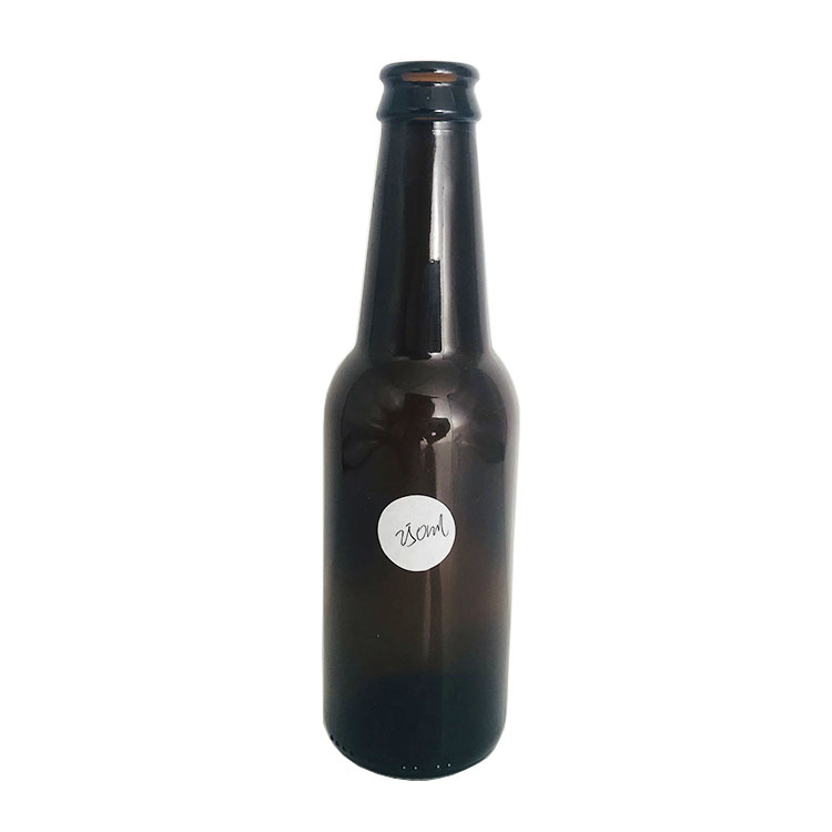 250 ml amber color glass beer bottle with crown cap