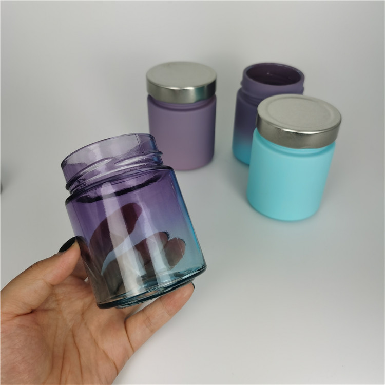 Popular Lead- Colored purple blue Gradient packaging canlde jar glass 200 ml flat bottle colored