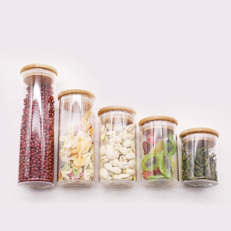 Popular Widely used Kitchen multigrain storage jar borosilicate glass canning food with bamboo lid 200ml 300ml 400ml 500ml