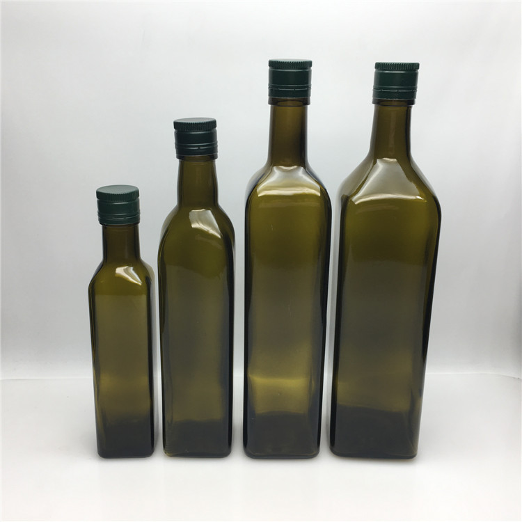 Bulk 250ml 500ml 1000ml dark green color glass olive oil bottle linseed oil camellia oil bottle with sealed lid