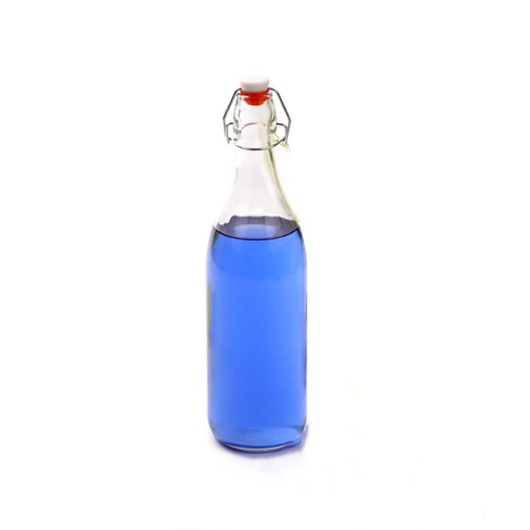 250ml 500ml 1000ml clear round airtight glass juice bottle with swing top lid