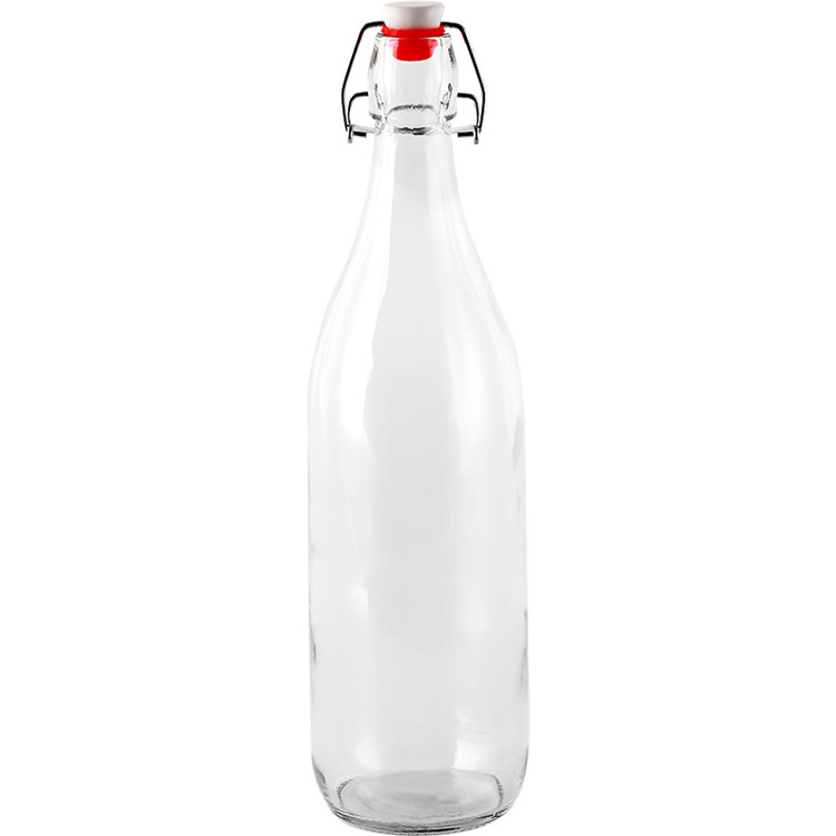 250ml 500ml 1000ml clear round airtight glass juice bottle with swing top lid