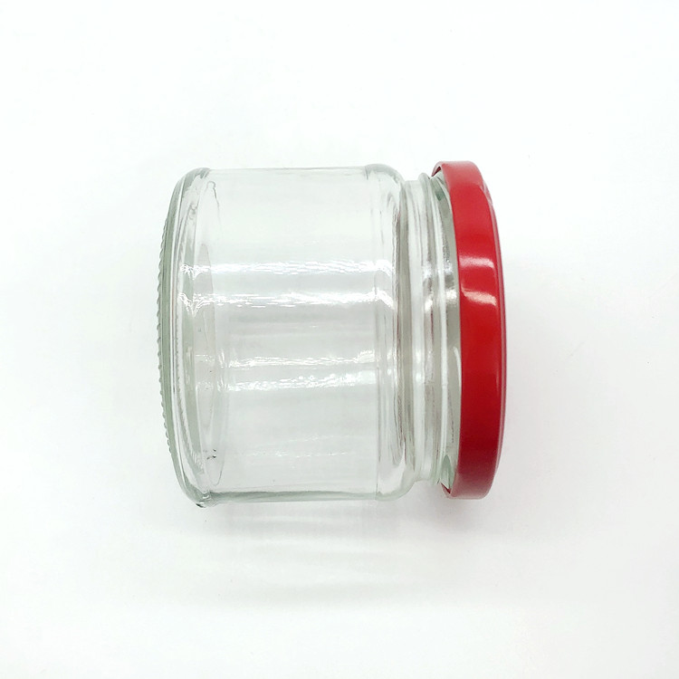 food grade 300ml clear round glass pickle jar with metal lid