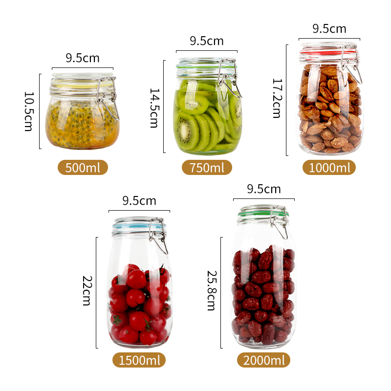 Airtight 750ml round shape glass pickles jars with swing top oven safe jars