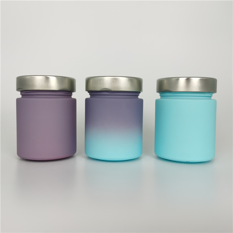 Popular Lead- Colored purple blue Gradient packaging canlde jar glass 200 ml flat bottle colored