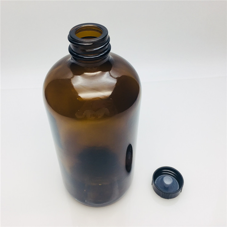 Boston round 500ml amber brown glass bottles for Potion with plastic 28-410 screw cap