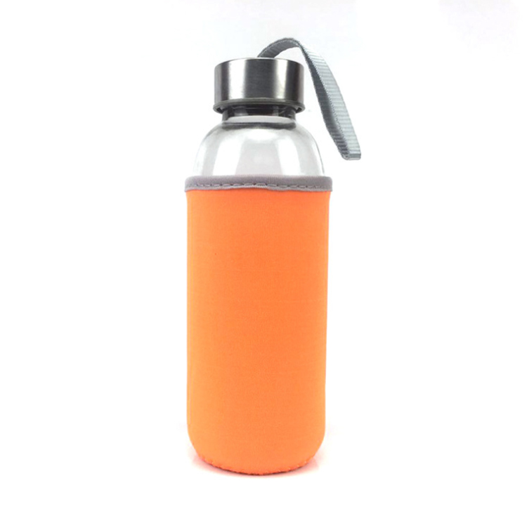 Promotional custom logo on pouch portable drinking glass 420 ml water bottle with screw cap