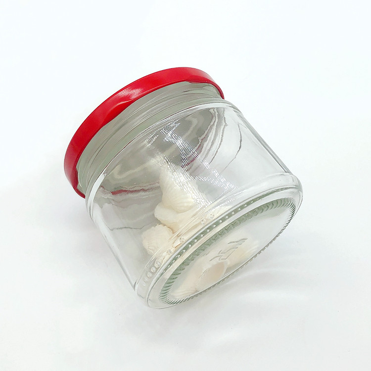 food grade 300ml clear round glass pickle jar with metal lid