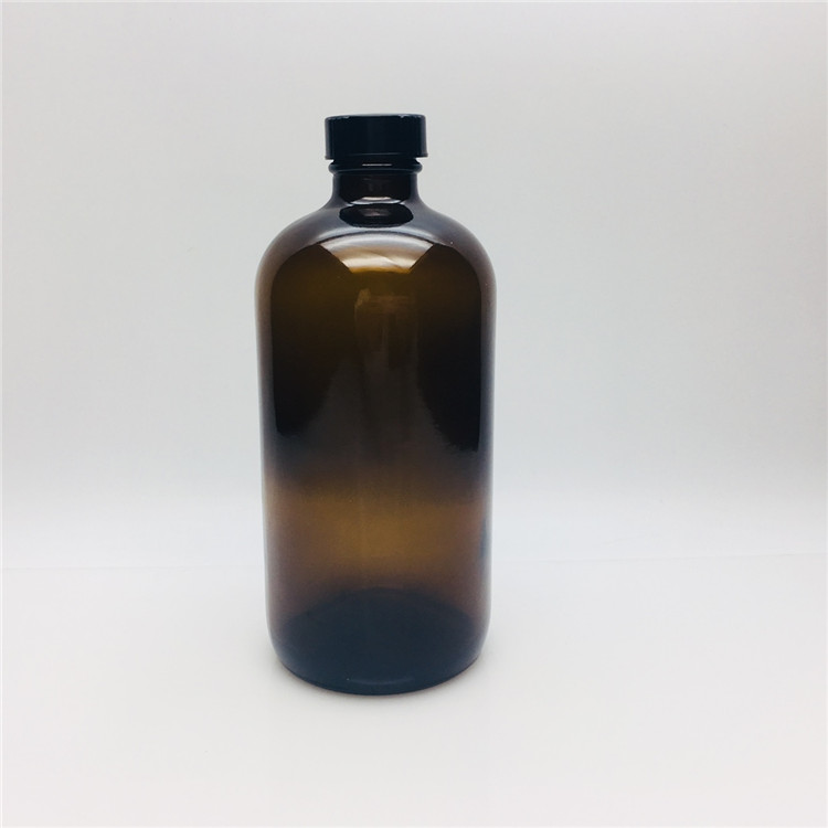 Boston round 500ml amber brown glass bottles for Potion with plastic 28-410 screw cap