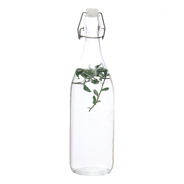 250ml 500ml 1000ml clear round airtight glass juice bottle with swing top lid