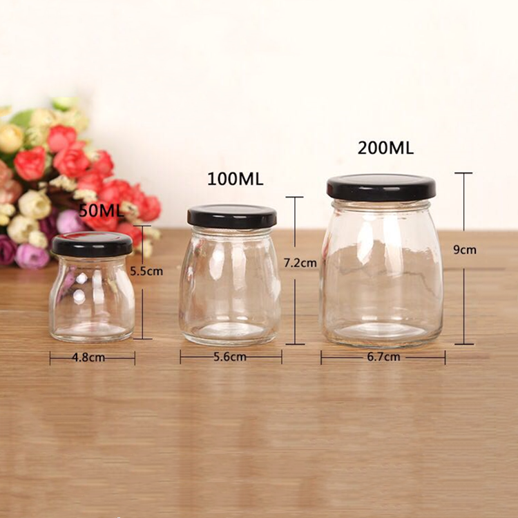 customized 50ml 100ml 200ml glass jelly jar pudding jar with metal lid